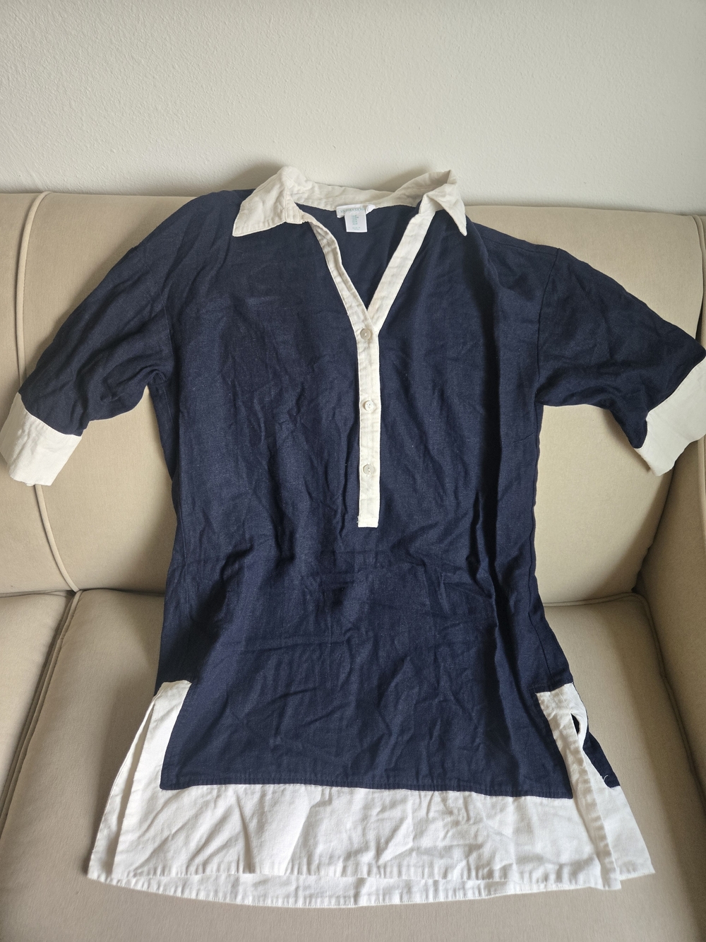 Cynthia Rowley Navy & White Linen Blend Tunic Top Size M